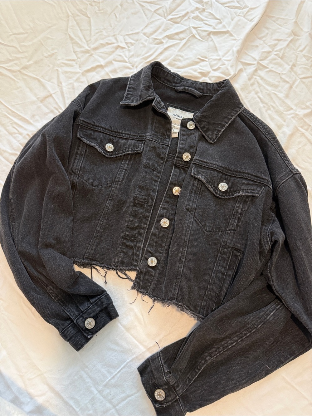 Forever 21 black cropped jean jacket